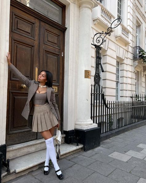 Daphne Blunt | call me sherlock 🐇☁️✨🎩🌼🫧🫖 | Instagram Thigh High Socks Outfit Aesthetic, Thigh High Socks And Skirt, Knee High Socks Outfit Aesthetic, White Knee High Socks Outfit, Outfits With Thigh High Socks, Thigh Highs And Skirt, Knee High Socks Aesthetic, Thigh High Socks Outfit, Knee High Socks Outfit