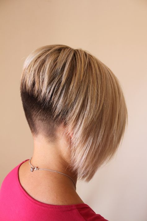 67 Undercut Bob Haircut, Inverted Bob Short, Undercut Hair, Inverted Bob Haircuts, Short Undercut, Tan Skin Blonde Hair, Inverted Bob Hairstyles, Stacked Bob Haircut, Shaved Nape