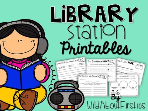 Wild About Firsties!: Spice up your Library Station! Library Stations Kindergarten, Library Centers Kindergarten, Library Stations Elementary, Library Stations, 1st Grade Centers, Library Lessons Elementary, Listening Station, Library Games, Library Center