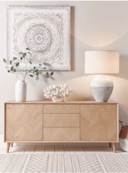 Modern Sideboards, Small & Low Oak Hallway & Living Room Sideboards UK Decoration Buffet, Sideboard Decor, Sideboards Living Room, Oak Sideboard, Decor Pillows, Sideboard Furniture, Oak Furniture, Living Room Decor Apartment, Boho Living Room