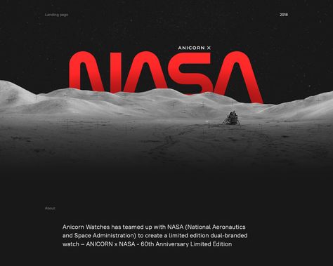 Landing page for Anicorn x NASA on Behance Nasa Graphic Design, Nasa Watch, Interactive Poster, Planet Project, Space Banner, Earth Logo, Nasa Poster, Information Poster, Space Projects