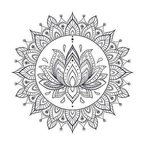 Vetor grátis desenho de flor de lótus ma... | Free Vector #Freepik #freevector #ilustracoes #ilustracao #mandala-floral #hindu Mandala Flower Drawing, Dot Painting Patterns, Illustration Mandala, Lotus Flower Drawing, Hand Drawn Mandala, Doodle Floral, Drawn Mandala, Lotus Flower Mandala, Mandala Lotus