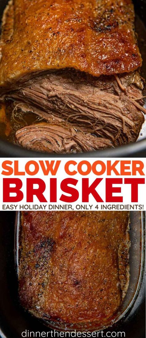 Easy Holiday Dinner, Slow Cooker Brisket Recipes, Slow Cooker Beef Brisket, Beef Brisket Recipe, Brisket Oven, Slow Cooker Brisket, Dinner Then Dessert, Homemade Bbq Sauce, Brisket Recipe