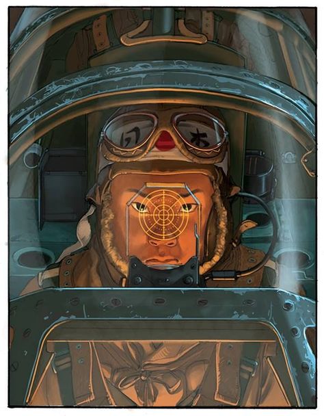 Japanese Zero Pilot, 7 December, 1941.  By French artist Romain Hugault. Romain Hugault, Wwii Plane Art, Kamikaze Pilots, Photo Avion, Imperial Japanese Navy, Ww2 Photos, Wwii Plane, Airplane Art, Ww2 Planes