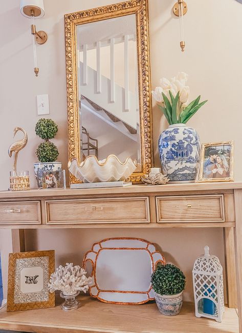 Summerville Three Drawer Console … curated on LTK Grandmillenial Console Table, Grand Millennial Coffee Table Decor, Grandmillenial Fireplace Decor, Grandmillenial Mantle, Grandmillenial Entryway Ideas, Grand Millennial Mantle Decor, Grand Millennial Entryway, Chinoiserie Entryway, Console Table Decor Ideas