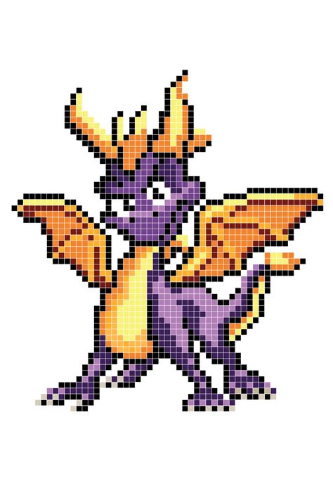 Spyro the Dragon Fuse Bead Pixel Pattern #90s #character #videogame #fusebead #perlerbead #pattern #craft #pixel #pixelart Spyro Perler Bead Pattern, Spyro Cross Stitch, Spyro Pixel Art, Video Game Pixel Art Grid, Spyro Perler Beads, Bead Perler Pattern, 90s Pixel Art, Dragon Pixel Art, Pixel Art Dragon