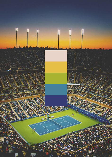 Color palettes: Grand Slam Centre Courts (Rod Laver Arena, Phillippe Chatrier Court, Centre Court, Arthur Ashe Stadium) #Tennis Arthur Ashe Stadium, Soccer Color Palette, Tennis Color Palette, Tennis Poster Design, Meraki Aesthetic, Tennis Jokes, Soothing Paint Colors, Rod Laver Arena, Tennis Posters