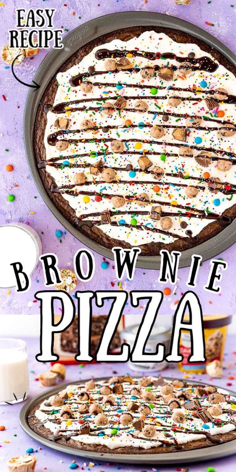 Homemade Dessert Pizza, Dessert Pizza Recipe Easy, Easy Dessert Pizza, Candy Pizza, Cream Cheese Whipped Cream, Brownie Pizza, Dessert Pizza Recipes, Black Color Hairstyles, Sweet Pizza