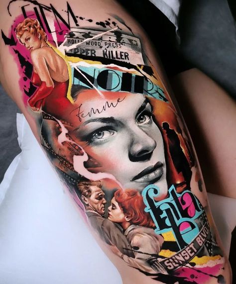 Incredible avant-garde femme fatale piece inspired by film noir, made with Killer Ink supplies! Artist Of The Month, Tattoo Lettering Design, Original Tattoos, First Day Of Work, Modern Tattoos, New School Tattoo, Making Faces, Realism Tattoo, Mix Style