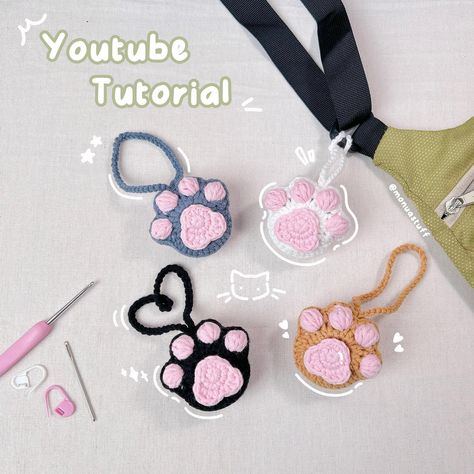 It’s been a while since I last uploaded anything due to personal reasons, but I’m back now with a new tutorial! 😁🥰 What do you guys think of this low-sew Cat Paw Bag Charm? 🐈 🐾 Check out my latest video on Monua DIY on YouTube! I’m sure it will take less than 20 minutes to create your own bag charm or keychain. Have fun crafting! (^_−)−☆ #crochet #tutorial #crocheting #bag #bagcharm #cat #catsofinstagram #catlover #catpaw #accessories #cute #diy #beginner #freepattern #crochetpattern #free... Cat Paws Crochet, Paw Crochet Pattern Free, Cat Paw Crochet, Paw Crochet, Cat Diy Crafts, Crocheting Bag, Paw Keychain, Diy Beginner, Bag Tutorials