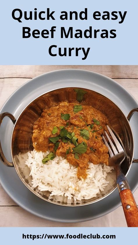 Beef Madras curry made with lots of spices, yoghurt and coconut milk. Make it as spicy or as mild as you like by adjusting the chilli. If you've never ordered Madras in an Indian restaurant because you don't like the heat, then this recipe is for you! #foodleclub #homemade #beefmadras #spicycurry #homemadecurry #beefcurry Beef Madras Curry, Madras Beef Curry Indian, Beef Madras Recipe, Beef Curry Indian, Madras Recipes, Beef Madras, Beef Masala, Beef Curry Recipe, Curry Food