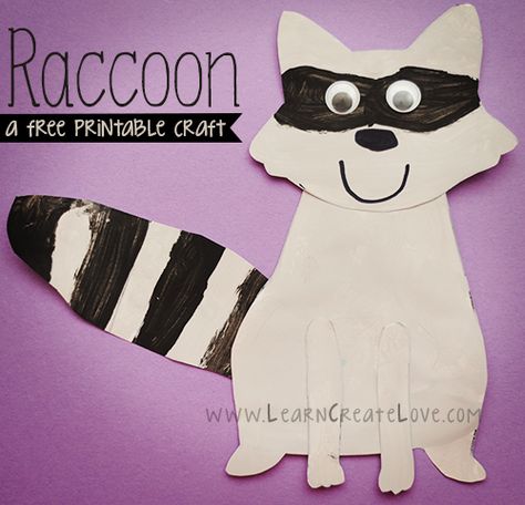 Printable Raccoon Craft | LearnCreateLove.com - Repinned by Therapy Source, Inc. - txsource.net Preschool Raccoon Craft, Racoon Crafts For Toddlers, Raccoon Craft Preschool, Raccoon Craft, Camping Week, Kissing Hand, Forest Animals Theme, The Kissing Hand, Free Printable Crafts