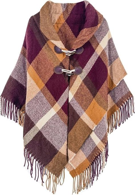 Moss Rose Women's Travel Plaid Shawl Wrap Open Front Poncho Cape for Fall Winter Holiday Gift at Amazon Women’s Clothing store Open Front Poncho, Popular Clothing Brands, Plaid Shawl, Knee Length Cocktail Dress, Moss Rose, Plaid Poncho, Poncho Cardigan, Evening Dress Floor Length, Winter Chic