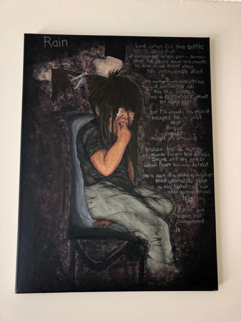 This painting is one i had made for my father. He was a victim/survivor of the residential school system.. unfortunately he had passed away before i was given the chance to present this to him.. March 27th 2019 Acrylic on 18X24 canvas Residential School Art, Blackout Poetry Art, Residential School, Residential Schools, Blackout Poetry, Poetry Art, Drawing Inspo, School System, School Art