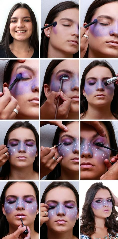 Carnaval Make-up, Fantasy Make-up, Maquillage Yeux Cut Crease, Halloween Make-up Looks, Halloweenský Makeup, Make Up Designs, Galaxy Makeup, Makeup 2018, Face Art Makeup