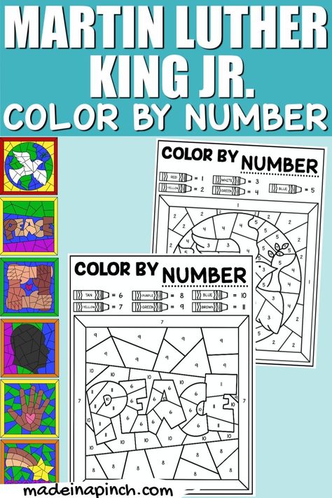 Martin Luther King Jr color by number pages! Looking for a Martin Luther King Jr activity to do with children this year? These free MLK Jr coloring pages are great for use at school or at home! #MLKjr #MartinLutherKing #coloring Mlk Coloring Pages Free Printable, Martin Luther King Jr Activities, Kids Saving Money, Weather Activities For Kids, History Icon, Mlk Day, Mlk Jr, Math Words, Math Word Problems