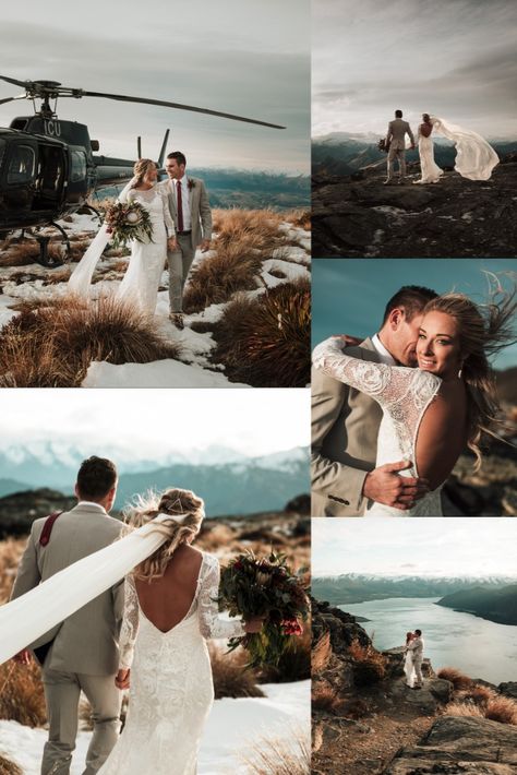 Stunning winter heli-elopement on Cecil Peak. Heli Elopement, Queenstown Wedding, New Zealand Adventure, Elopement Locations, Adventure Wedding, Queenstown, Sunset Views, Tropical Wedding, Professional Photographer