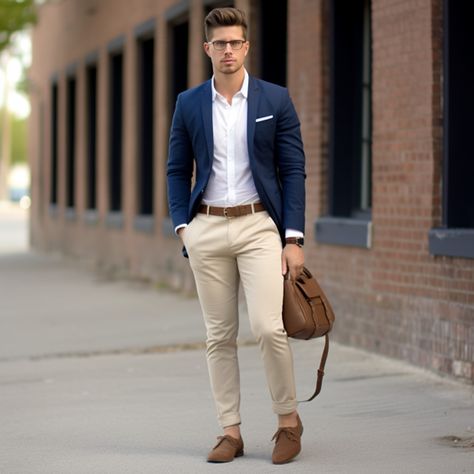 Guide: Basic Rules for Blazer and Chinos Combinations - Hockerty Men's Blazer Outfit Casual, Blazer With Chinos Men, Mens Blazer Outfit Casual, Blazer Combinations For Men, Men’s Chinos Outfits, Beige Chinos Men Outfits, Cream Blazer Outfit Men, Grwm Men, Casual Blazer Outfits Men