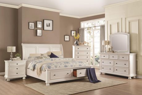 Topline Home Furnishings 6Pc White Queen Size Bedroom Set White Queen Idea Bilik Tidur, Reka Bentuk Bilik Tidur, White Bedroom Set, Sleigh Bedroom Set, Wood Bedroom Sets, Platform Bedroom Sets, Hiasan Bilik Tidur, Storage Platform, King Bedroom Sets