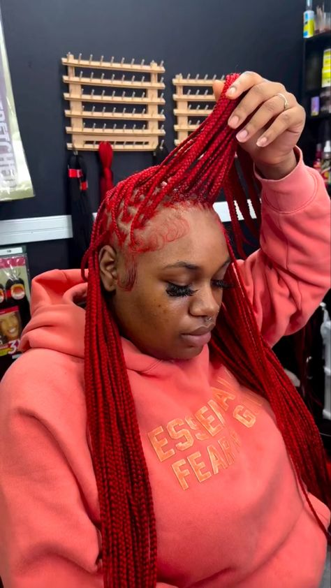 Red Hair Knotless Braids, Color Braids For Black Women Red, Hairstyles With Red Hair Black Women Braids, Red Braiding Hairstyles For Black Women, Red Protective Hairstyles For Black Women, Red Knotless Box Braids, Red Pikaboo Braids, Red Hairstyles For Black Women, Red Braids For Black Women