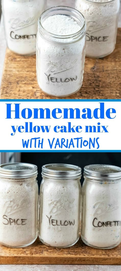 Homemade Yellow Cake, Yellow Cake Mix Recipes, Homemade Cake Mixes, Baking Mix Recipes, Homemade Dry Mixes, Diy Mixes, Homemade Pantry, Dry Mixes, Homemade Baking