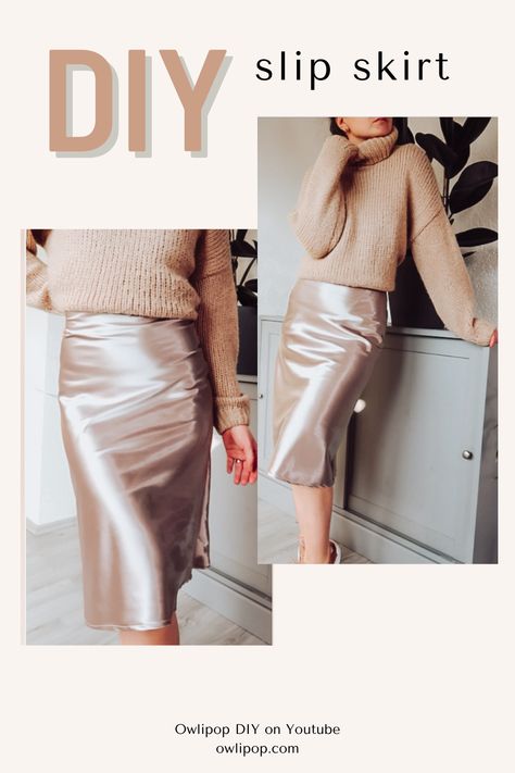 Diy Slip Skirt, Slip Top Pattern, Satin Sewing Ideas, Diy Satin Top, Diy Satin Skirt, Satin Top Pattern, Satin Skirt Pattern, Slip Skirt Pattern, Easy Sew Skirt