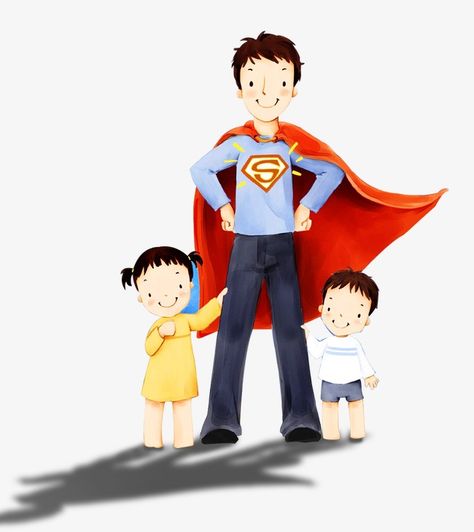 Father's Day Illustration, Happy Fathers Day Images, Fathers Day Images, Fathers Day Wishes, Super Papa, Father's Day Greetings, Family Cartoon, Kids Clipart, Super Dad