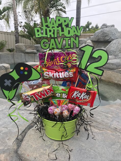 Truck Gift Basket, Gamer Gift Basket, Pokemon Valentine, Anniversary Diy, Diy Anniversary Gift, Gamer Birthday, Truck Gifts, Gift Making, Diy Gift Baskets