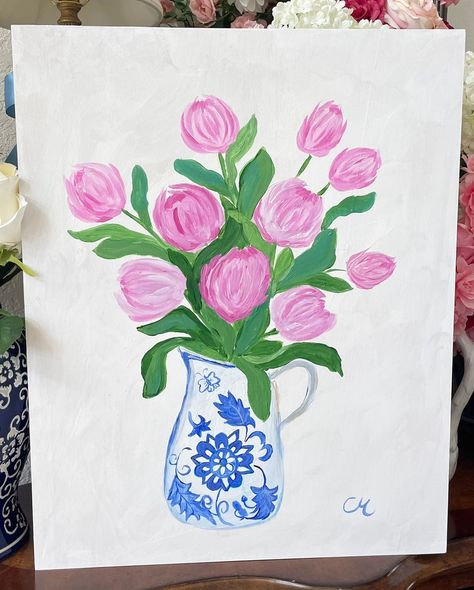 TULIP LOVE Acrylic Painting by Ceci Mason at Diga Linda Love Acrylic Painting, Wood Panel Painting, Painted Tulips, Painting Wood Paneling, Panel Painting, Tulip Painting, Painted Paneling, Painted Flowers, Team Member