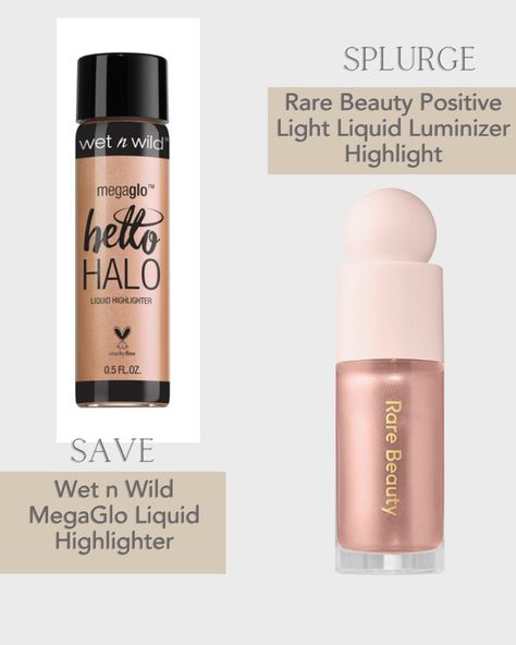 Rare Beauty pPositive Light Liquid Luminizer Highlighter vs wet n wild megaglo liquid highlighter best makeup dupes. Rare beauty makeup dupes, best drugstore makeup Rare Beauty Highlighter, Positive Light Liquid Luminizer, Rare Beauty Makeup, Liquid Luminizer, Best Drugstore Makeup, Contour Stick, Liquid Highlighter, Luminizer, Wife Life