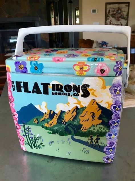 boulder colorado mountains cooler landscape nature Colorado Painting, Shot Ski, Formal Cooler Ideas, Formal Cooler, Theta Chi, Fraternity Coolers, Custom Cooler, Frat Coolers, Cooler Painting