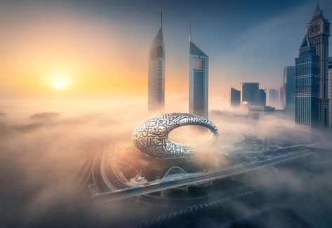 Museum of the Future by Killa Design throws open its doors in Dubai; explore the dramatic, 77m high toroidal structure built without using a single column Museum Of The Future, Expo 2020, Living Museum, Maritime Museum, Exhibition Space, Design Museum, Beautiful Buildings, Burj Khalifa, 인테리어 디자인