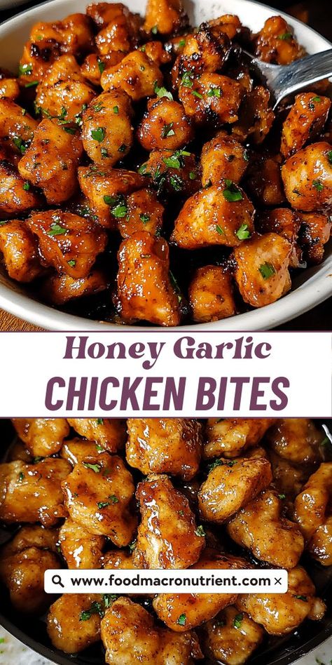 Enjoy a crispy twist on classic flavors with these golden-brown honey garlic chicken poppers. Each bite is bursting with flavor, thanks to the perfect coating that keeps the chicken juicy inside. These tasty morsels are not only great for parties but also make for a fun family dinner. Pair them with a side of coleslaw or a fresh salad for a complete meal! Honey Sauce For Chicken, Honey Garlic Chicken Bites, Crispy Honey Garlic Chicken, Honey Chicken Breast, Garlic Chicken Marinade, Garlic Chicken Bites, Chicken Bites Recipe, Baked Honey Garlic Chicken, Garlic Chicken Breast Recipes