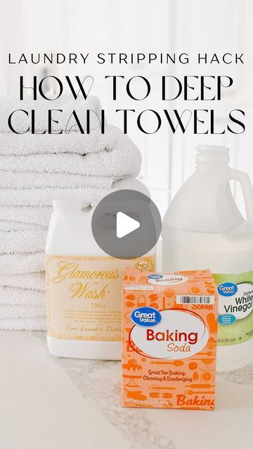 Christina Marcellino on Instagram: "How I deep clean our bath towels, pool towels, blankets, dish towels, makeup towels, and more!   Products ▫️1 Cup White Vinegar ▫️1/2 Cup Baking Soda ▫️1/4 cup Glamorous Diva Wash (optional, but highly recommend)  Instructions 1️⃣ Wash your towels in hot water with one cup of vinegar (only).  2️⃣Wash towels in hot water again with 1/2 cup of baking soda (sprinkle the powder directly into the wash with the towels) and 1/4 cup Diva Wash.  3️⃣Throw towels in the dryer. Fold and enjoy!  *and if you need a good towel recommendation, @cozyearth are our FAVORITE!   More tips and info in this post:  https://www.northcarolinacharm.com/laundry-stripping-recipe/" Towel Stripping With Vinegar, Diva Wash, Stripping Towels, Makeup Towels, Makeup Towel, Laundry Stripping, Cleaning Towels, Washing Towels, Homemade Cleaning Solutions