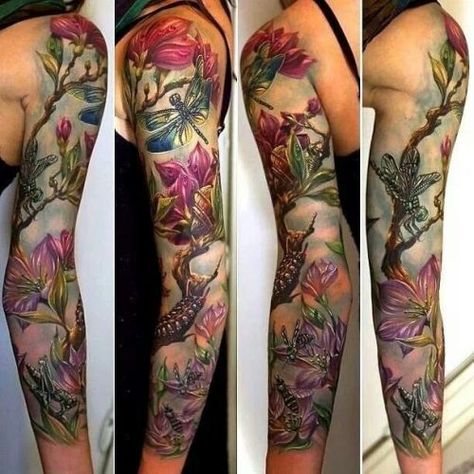 Cute Girly Tattoos, Floral Arm Tattoo, Dragonfly Tattoos, Daisy Flower Tattoos, Sleeve Tattoo Designs, Beautiful Tattoos For Women, Full Sleeve Tattoo Design, Best Tattoos For Women, Flower Tattoo Sleeve