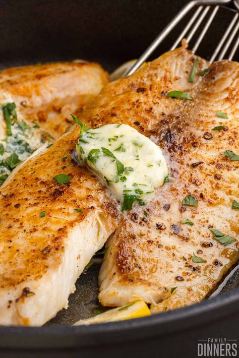 Tilapia On Stove Top, Tilapia In Cast Iron Skillet, Lemon Basil Tilapia, How To Make Tilapia On Stove, Pan Seared Tilapia Recipes Healthy, Butter Garlic Tilapia, Stove Top Tilapia Recipes, Stove Top Tilapia, Easy Tilapia Recipes Skillet