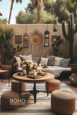 Mexican Outdoor Decor Patio, Mexican Outdoor Decor, Mexican Garden Ideas, Mexican Backyard, Greek Style Home, Mexico House Ideas, Mexican Garden, Colorful Tiles, Small Couch