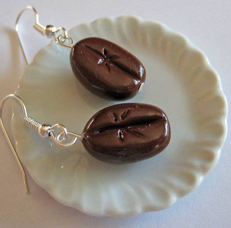 Bean Earrings, Coffee Jewelry, Order Coffee, Miniature Coffee, Coffee Bean Earrings, Food Earrings, Coffee Gift, Polymer Clay Miniatures, Food Jewelry