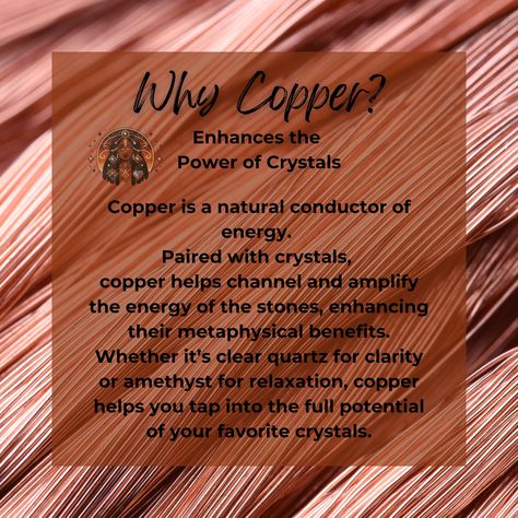 🤔 Why do I use copper wire for jewelry making? Copper jewelry offers a range of benefits, making it a standout choice for anyone looking to elevate their accessories. Here are four reasons why copper is an excellent material for jewelry: 1. Durability and Strength 2. Enhances the Power of Crystals 3. Natural Healing Properties 4. Eco-Friendly and Sustainable 🧘🏿‍♀️Copper jewelry is not just about style—it’s an investment in your health and self-care routine. Whether you’re looking for a uni... Copper Meaning Witchcraft, Benefits Of Copper Jewelry, Copper Jewelry Benefits, Copper Benefits Health, Copper Meaning, Wire For Jewelry Making, Copper Benefits, Copper Properties, Witchy Business