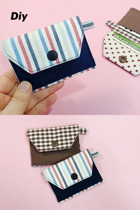 Credit Card Wallet Pattern, Card Wallet Diy, Diy Fabric Purses, Diy Wallet Pattern, Card Wallet Pattern, Credit Card Pouch, Wallet Sewing Pattern, Purse Sewing Patterns, Wallet Tutorial