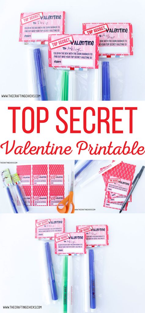 This Top Secret Valentine Printable is sure to be a hit with kids of all ages. They will love the mystery of finding out who this valentine is from by using the special markers inside. A great idea for boys and girls. Invisible Ink Pen Valentine, Invisible Pen Valentines, Invisible Ink Valentine Printable, Invisible Ink Pen Valentine Printable, School Valentine Cards, Secret Valentine, Kids Party Crafts, Class Valentines, Printable Valentines Cards