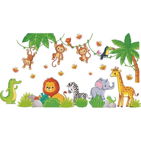 Mobilier d'intérieur > Décoration > Sticker et film adhésif > Sticker enfant XINUY, Sticker mural motif animaux de la jungle singe, éléphant, girafe, safari, décoration murale pour chambre d'enfant, chambre de bébé, chambre à coucher. Facile à décoller et à coller : Ces stickers muraux pour enfants peuvent être appliqués sur toute surface sèche, propre et lisse comme les murs, les meubles, les fenêtres, les portes, les miroirs, etc. Pas de résidus collants et vous n'avez pas à vous inquiéter d'e Modern Playroom, Monkey Wall, Beautiful Bedroom Decor, Kids Room Wall Stickers, Cartoon Monkey, Animal Wall Decals, Large Decor, Wall Decor Decals, Cartoon Wall