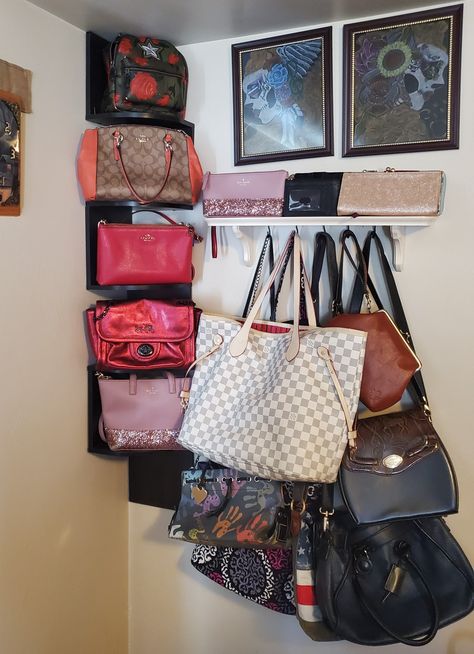 Purse Display, Purse Storage, Walk In Closet, Closet Organization, Wall Display, Bedroom Makeover, Getting Organized, Room Design, Bed Bath And Beyond