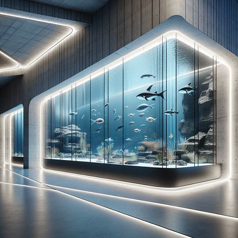 Retro-Futuristic concrete Aquarium Aquarium Architecture, Architecture Concept, Retro Futuristic, Futuristic Design, Architecture Visualization, Concrete Wall, Concept Architecture, Modern House Design, Modern Architecture