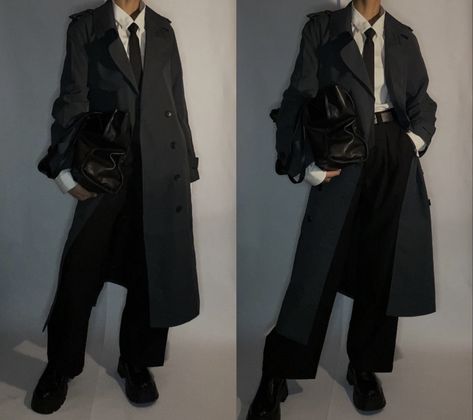 Detective Coat Outfit, Detective Clothing Men, Men Black Coat Outfit, Dark Acedamia Male Outfits, German Outfit Men, Modern Detective Outfit Men, Paranormal Investigator Outfit, Stalker Outfit, Oc Outfits Male