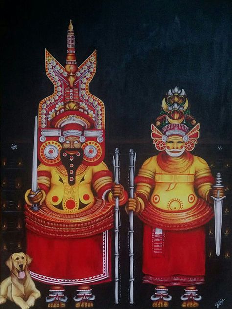 Sree Muthappan painting on Behance Theyyam Art, Buddha Painting Canvas, Buddha Art Drawing, Caricature Sketch, Pagan Gods, Kerala Mural Painting, 3d Art Drawing, Dance Paintings, Buddha Painting