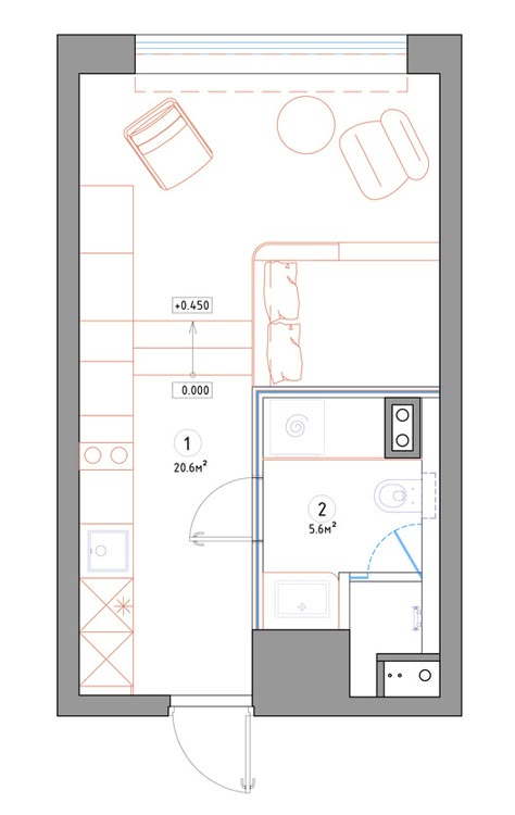 Commune Apartment / roomdesignburo | ArchDaily Compact Architecture, Studio Apartment Plan, Movement In Architecture, Micro Studio, Mini Apartments, Hotel Floor Plan, Hotel Floor, Concept Models Architecture, Affordable Apartments