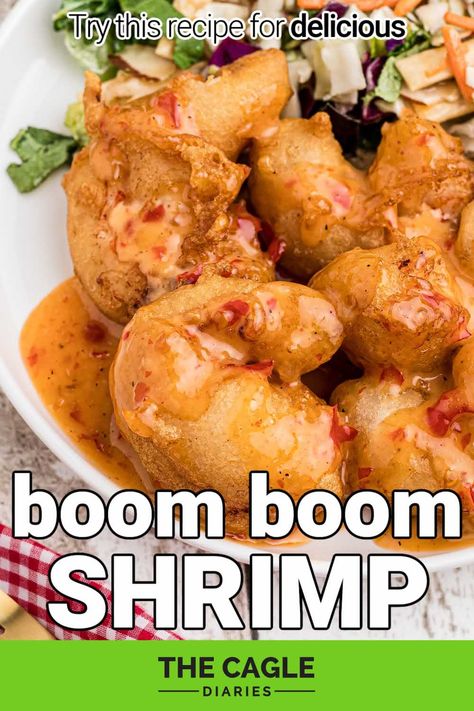 Delicious Boom Boom Shrimp (also known as Bang Bang Shrimp) - battered in a tempura style batter then coated in a sweet and spicy sauce. [Video included] Shrimp Recipe Air Fryer, Shrimp Bang Bang, Battered Shrimp Recipes, Boom Boom Shrimp, Fried Tempura, Seafood Christmas, Shrimp Batter, Boom Sauce, Battered Shrimp