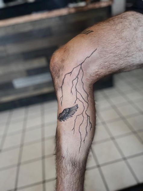 Hand drawn lightning Lightning Leg Tattoo Men, Lightning Tattoo Leg Men, Lightning Leg Tattoo, Lightning Bolt Tattoo, Leg Tattoo Ideas, Lightning Tattoo, Bolt Tattoo, Leg Tattoo Men, Knee Tattoo