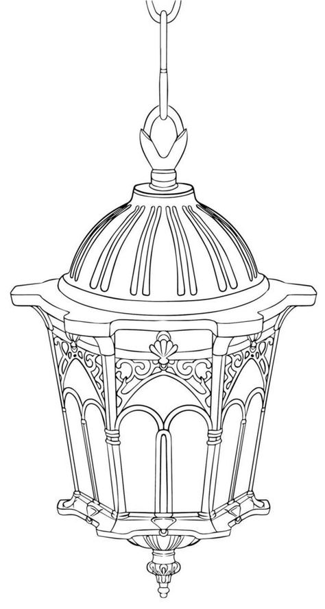 Sketch of a hanging lantern. Black and white vector drawing. For coloring books and for design. Lantern Design Drawing, Lantern Drawing Vintage, Lantern Design Ideas, Lantern Sketch, Design Ideas Drawing, Drawing For Coloring, Lantern Drawing, Autocad Tutorial, Black And White Vector